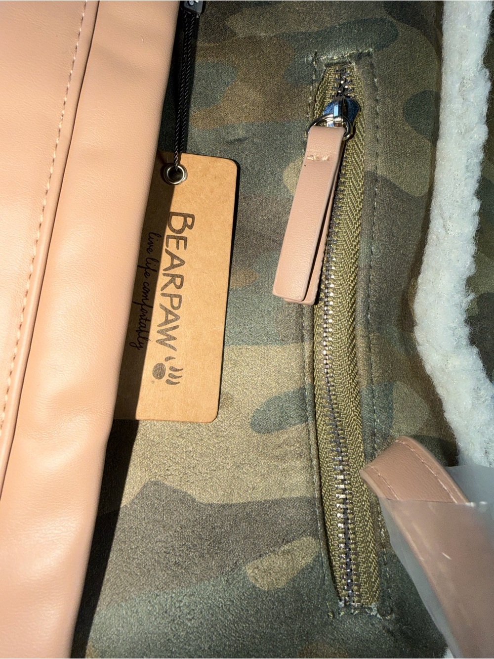 BearPaw Camo Backpack with Cream Sherpa Trim and Tan Accents - Picture 8 of 13
